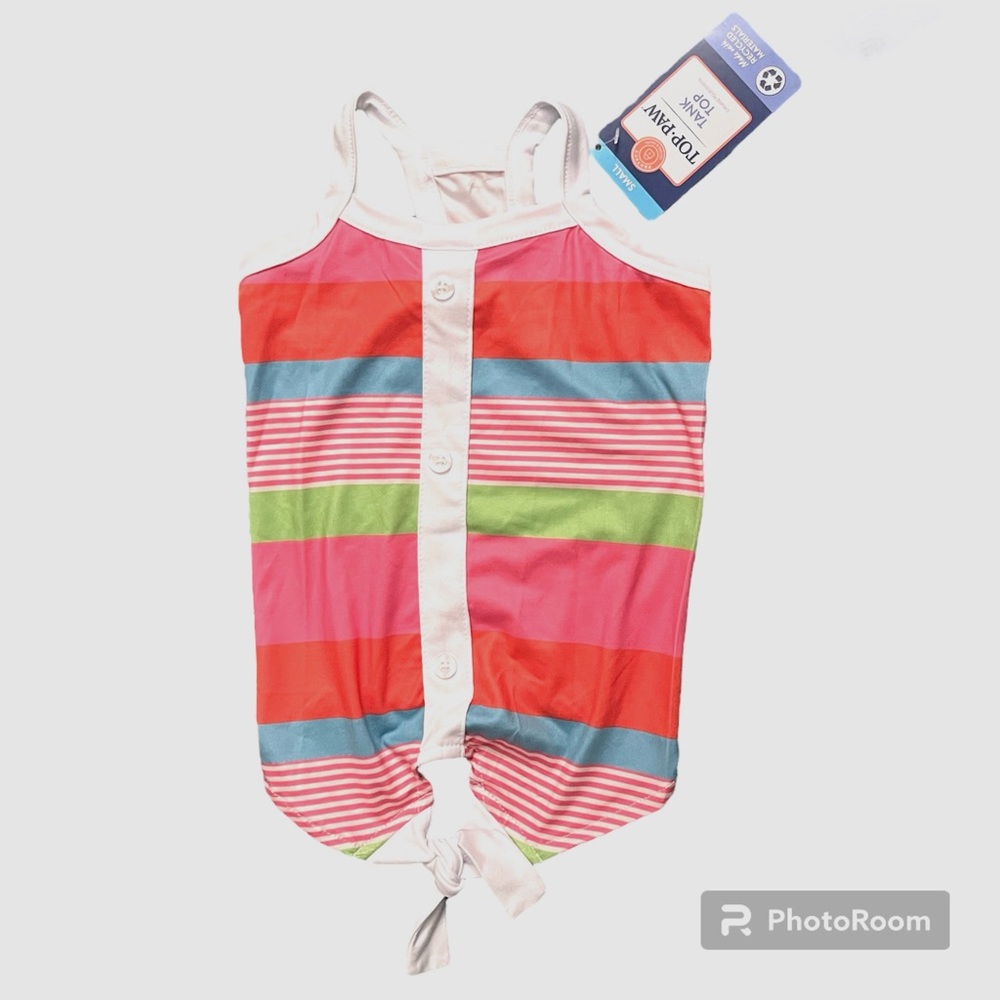 NWT Top Paw Orange Blue Green Stripe Dog Puppy Tank Top Summer Shirt - Small